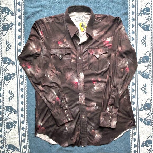 Vintage 1970s H Bar C Western Snap Shirt Long Tail Atomic Burst Pattern - Picture 1 of 7